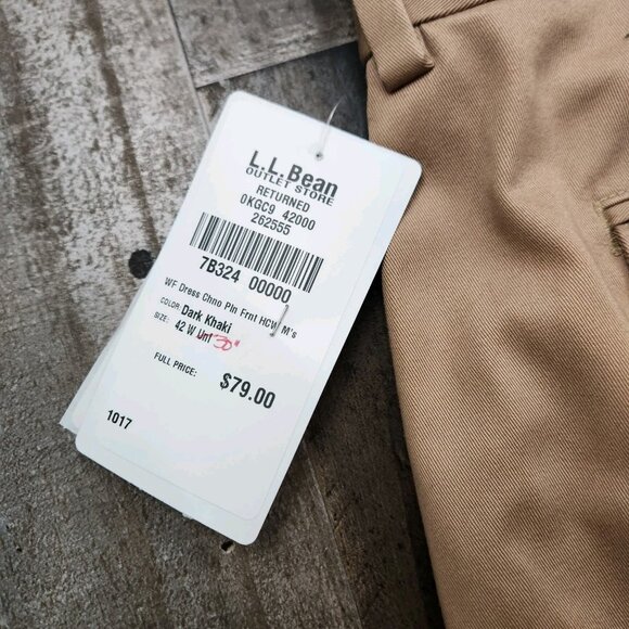 Mens LL Bean Dress Chino size 42 (42x30) Tan Flat Front Pants - Picture 9 of 14